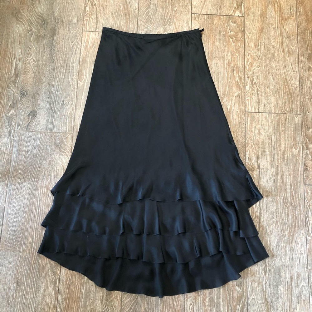 Ann Taylor Black Silk High Waisted Skirt W/Ruffles